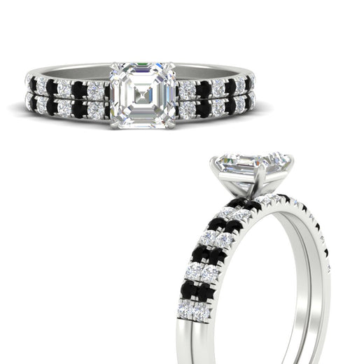 Asscher Cut French Pave Bridal Set