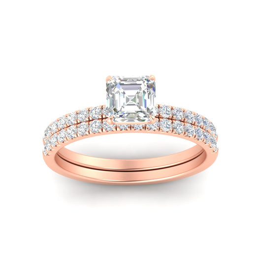 Asscher Cut French Pave Bridal Set