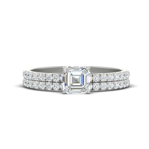 Asscher Cut French Pave Bridal Set