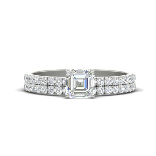 Asscher Cut French Pave Bridal Set