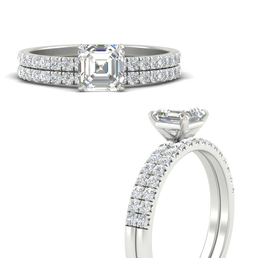 Asscher Cut French Pave Bridal Set