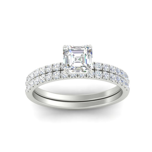 Asscher Cut French Pave Bridal Set