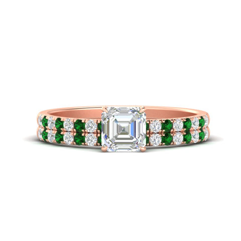 Asscher Cut French Pave Bridal Set