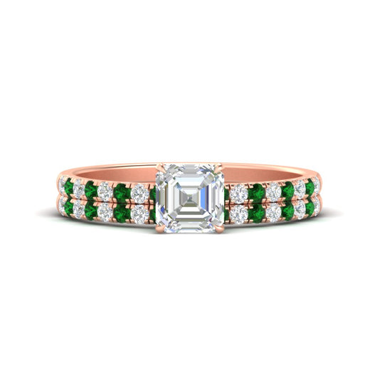 Asscher Cut French Pave Bridal Set