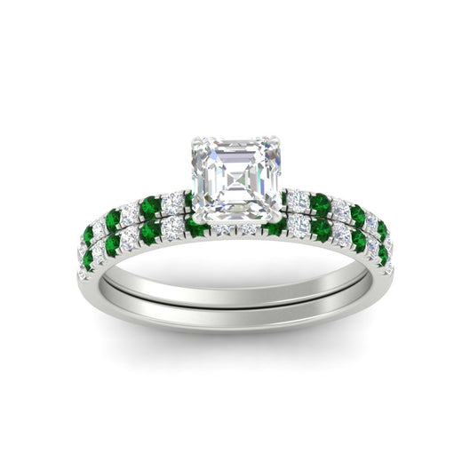 Asscher Cut French Pave Bridal Set
