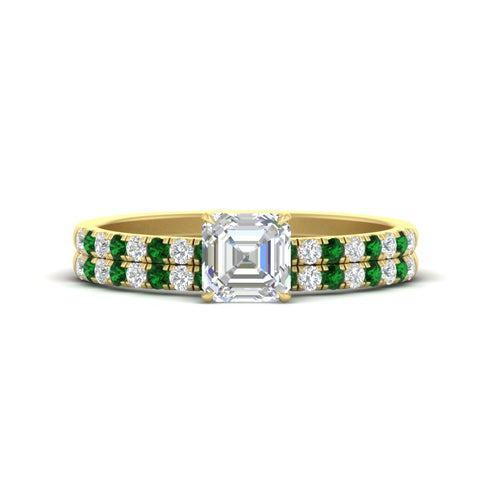 Asscher Cut French Pave Bridal Set
