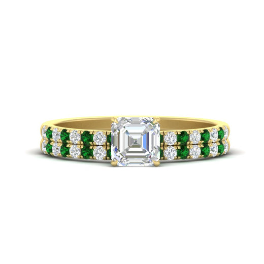 Asscher Cut French Pave Bridal Set