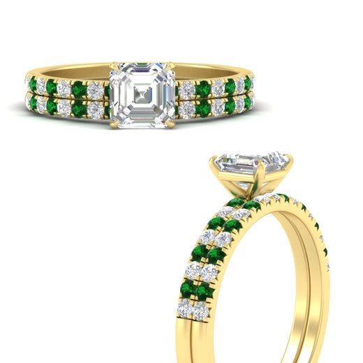 Asscher Cut French Pave Bridal Set
