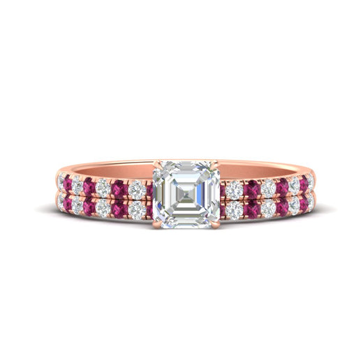 Asscher Cut French Pave Bridal Set