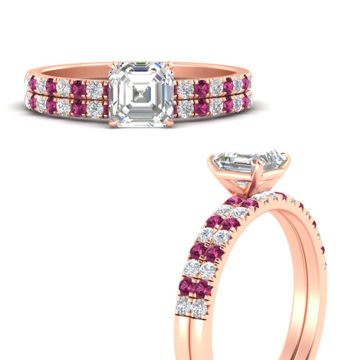 Asscher Cut French Pave Bridal Set