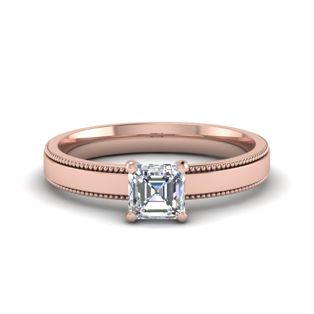 Single Stone Asscher Cut Milgrain Engagement Ring