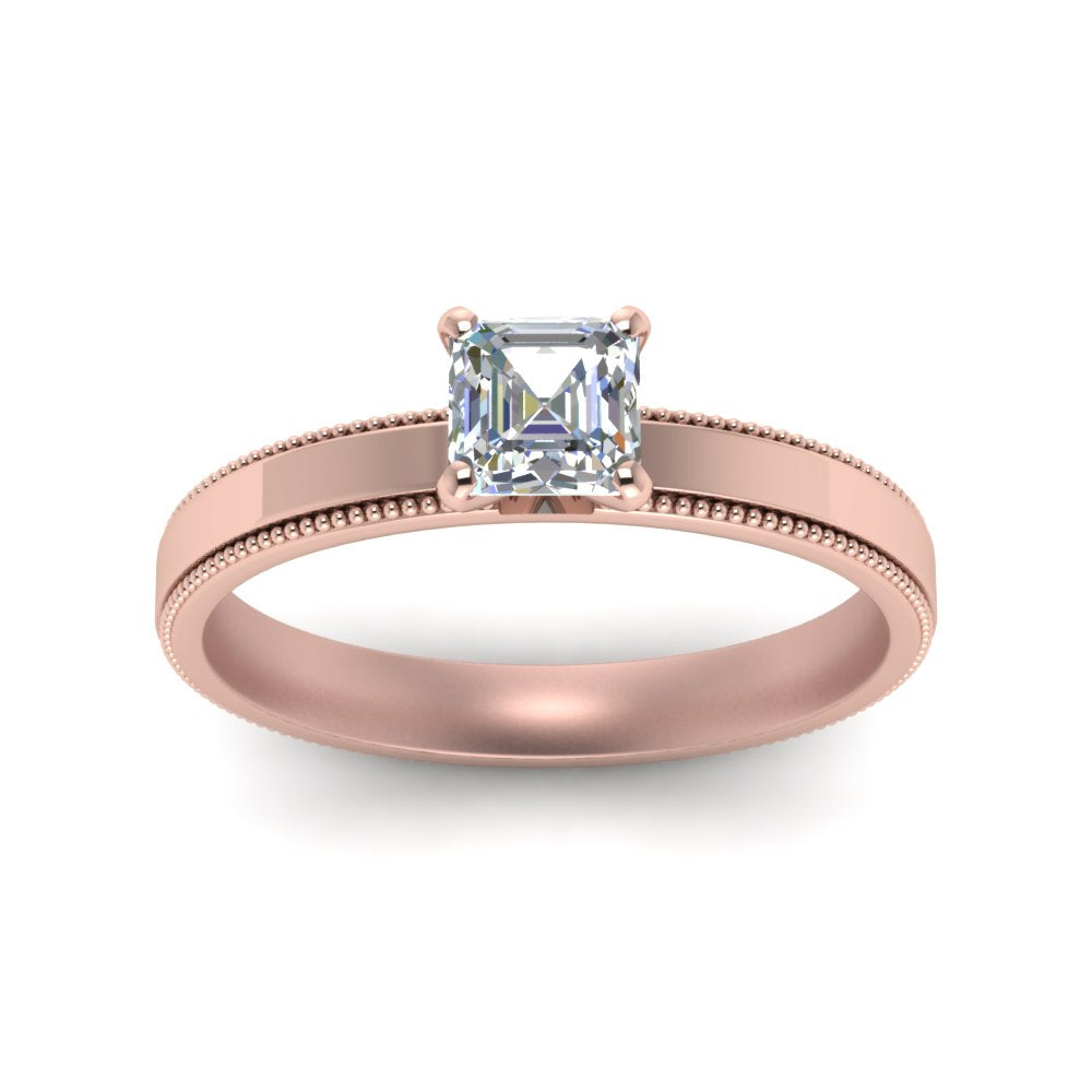 Single Stone Asscher Cut Milgrain Engagement Ring