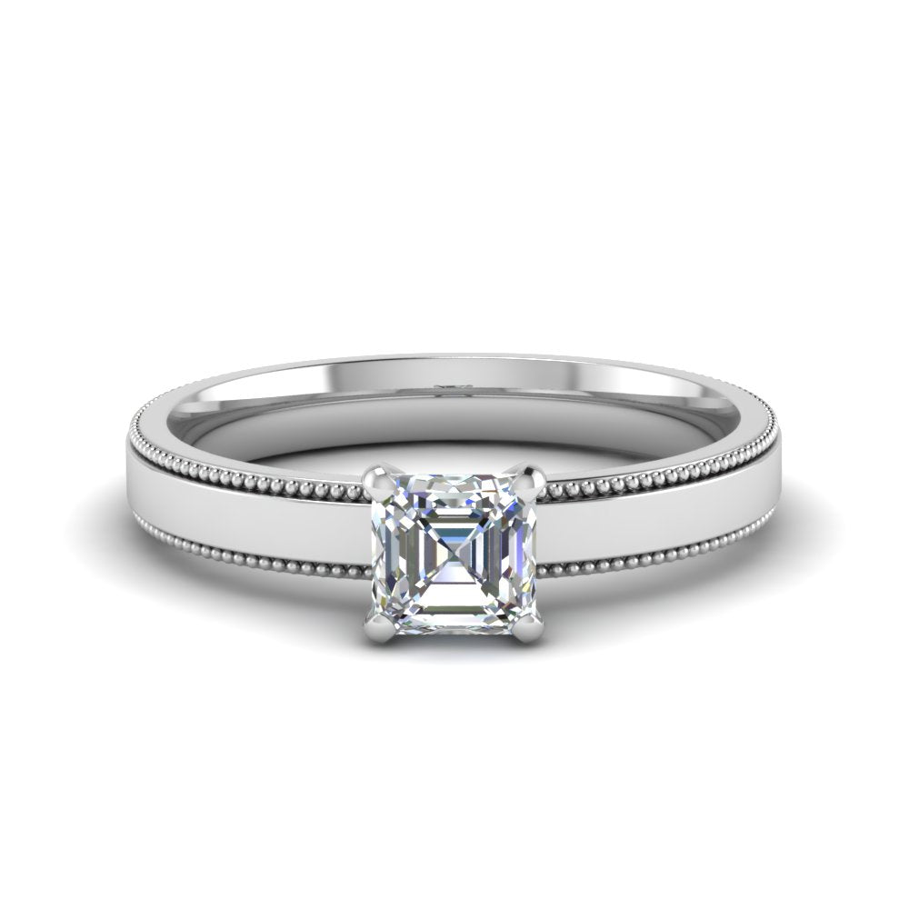 Single Stone Asscher Cut Milgrain Engagement Ring