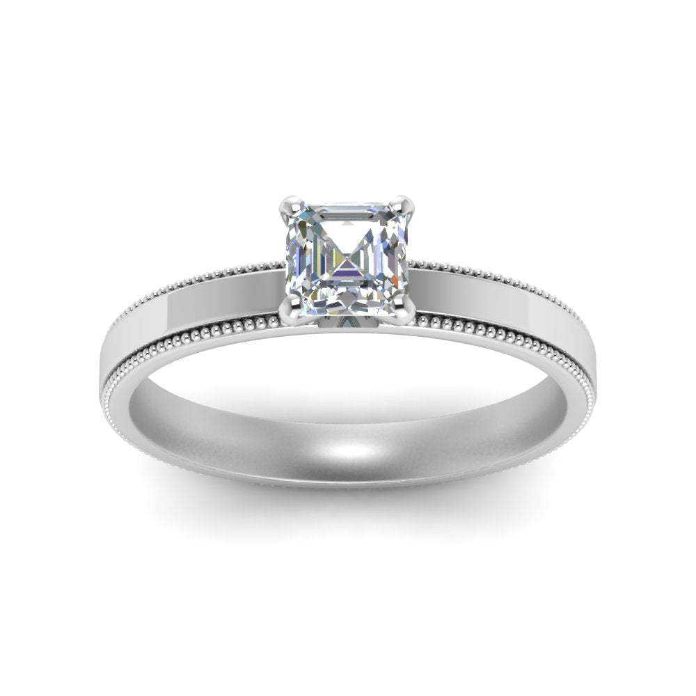 Single Stone Asscher Cut Milgrain Engagement Ring