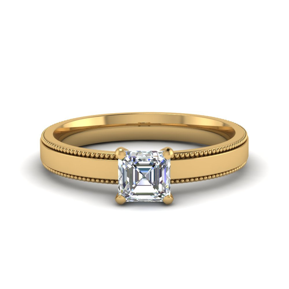 Single Stone Asscher Cut Milgrain Engagement Ring
