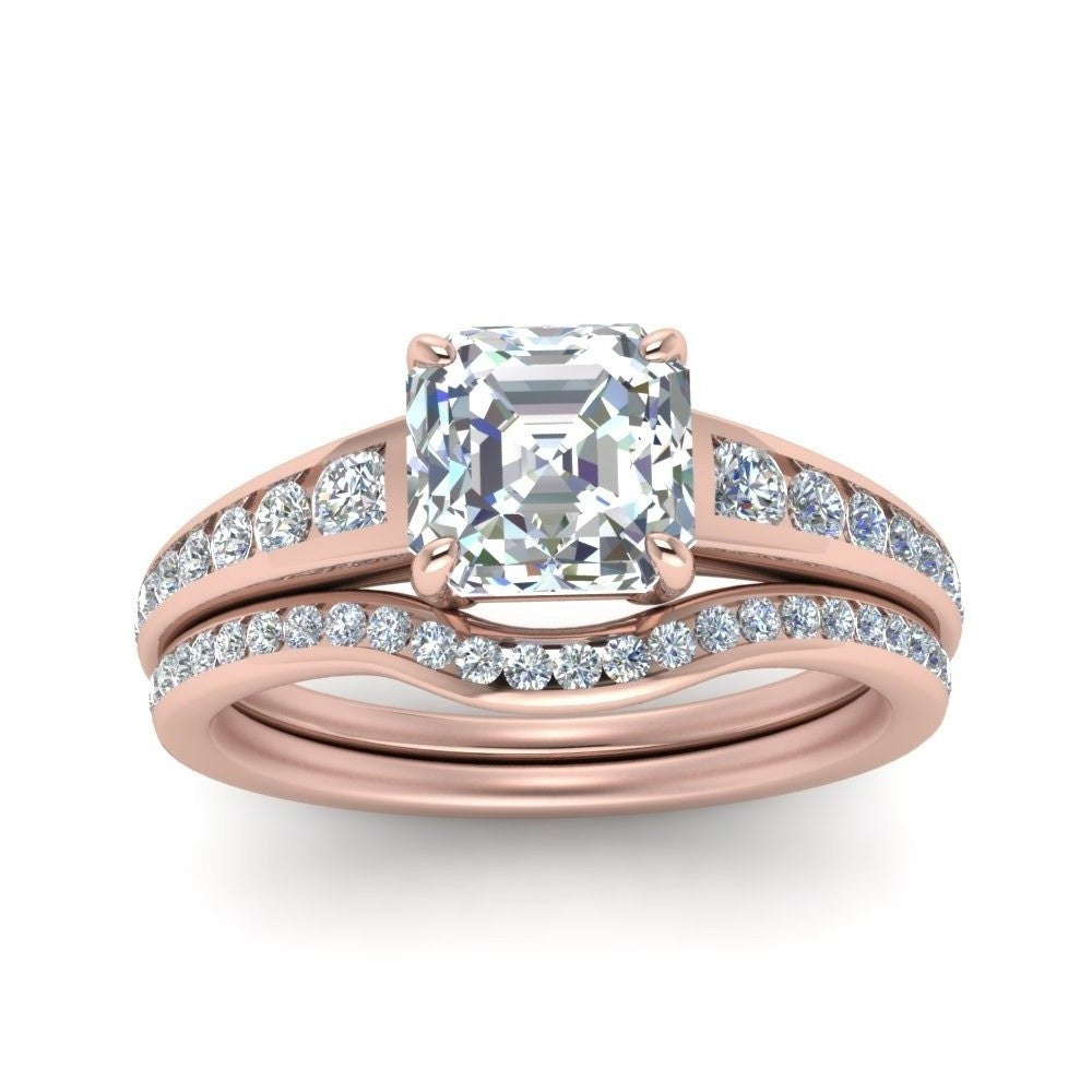 Asscher Diamond Graduated Channel Wedding Set – Fascinating Diamonds