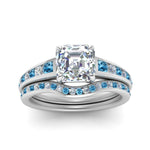 Load image into Gallery viewer, asscher-cut-graduated-channel-diamond-wedding-set-with-blue-topaz-in-FD122866ASGICBLTO-NL-WG
