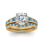 Load image into Gallery viewer, asscher-cut-graduated-channel-diamond-wedding-set-with-blue-topaz-in-FD122866ASGICBLTO-NL-YG
