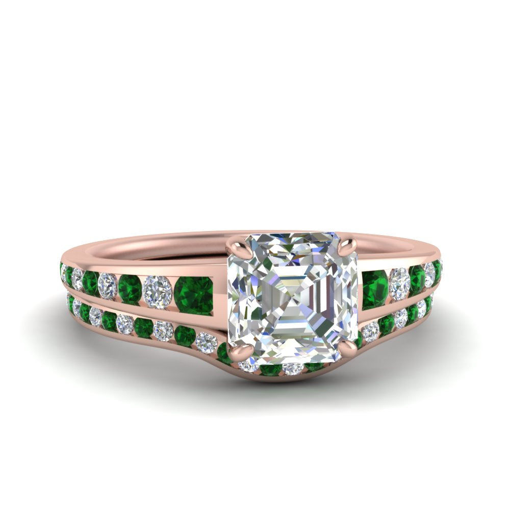 asscher-cut-graduated-channel-diamond-wedding-set-with-emerald-in-FD122866ASGEMGR-NL-RG