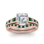 Load image into Gallery viewer, asscher-cut-graduated-channel-diamond-wedding-set-with-emerald-in-FD122866ASGEMGR-NL-RG
