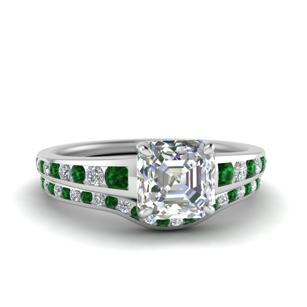 asscher-cut-graduated-channel-diamond-wedding-set-with-emerald-in-FD122866ASGEMGR-NL-WG