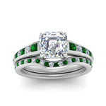 Load image into Gallery viewer, asscher-cut-graduated-channel-diamond-wedding-set-with-emerald-in-FD122866ASGEMGR-NL-WG
