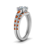 Load image into Gallery viewer, asscher-cut-graduated-channel-diamond-wedding-set-with-orange-sapphire-in-FD122866ASGSAOR-NL-WG
