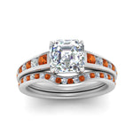 Load image into Gallery viewer, asscher-cut-graduated-channel-diamond-wedding-set-with-orange-sapphire-in-FD122866ASGSAOR-NL-WG

