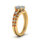Load image into Gallery viewer, asscher-cut-graduated-channel-diamond-wedding-set-with-orange-sapphire-in-FD122866ASGSAOR-NL-YG
