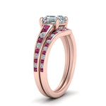 Load image into Gallery viewer, asscher-cut-graduated-channel-diamond-wedding-set-with-pink-sapphire-in-FD122866ASGSADRPI-NL-RG
