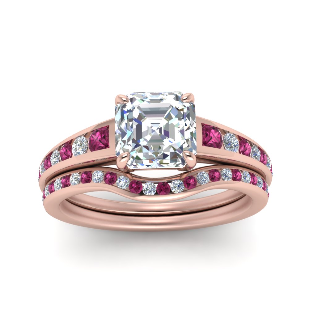asscher-cut-graduated-channel-diamond-wedding-set-with-pink-sapphire-in-FD122866ASGSADRPI-NL-RG