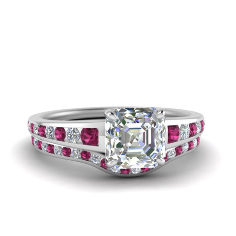 asscher-cut-graduated-channel-diamond-wedding-set-with-pink-sapphire-in-FD122866ASGSADRPI-NL-WG