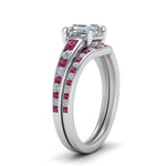 Load image into Gallery viewer, asscher-cut-graduated-channel-diamond-wedding-set-with-pink-sapphire-in-FD122866ASGSADRPI-NL-WG
