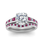Load image into Gallery viewer, asscher-cut-graduated-channel-diamond-wedding-set-with-pink-sapphire-in-FD122866ASGSADRPI-NL-WG

