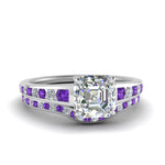 Load image into Gallery viewer, asscher-cut-graduated-channel-diamond-wedding-set-with-purple-topaz-in-FD122866ASGVITO-NL-WG
