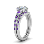 Load image into Gallery viewer, asscher-cut-graduated-channel-diamond-wedding-set-with-purple-topaz-in-FD122866ASGVITO-NL-WG
