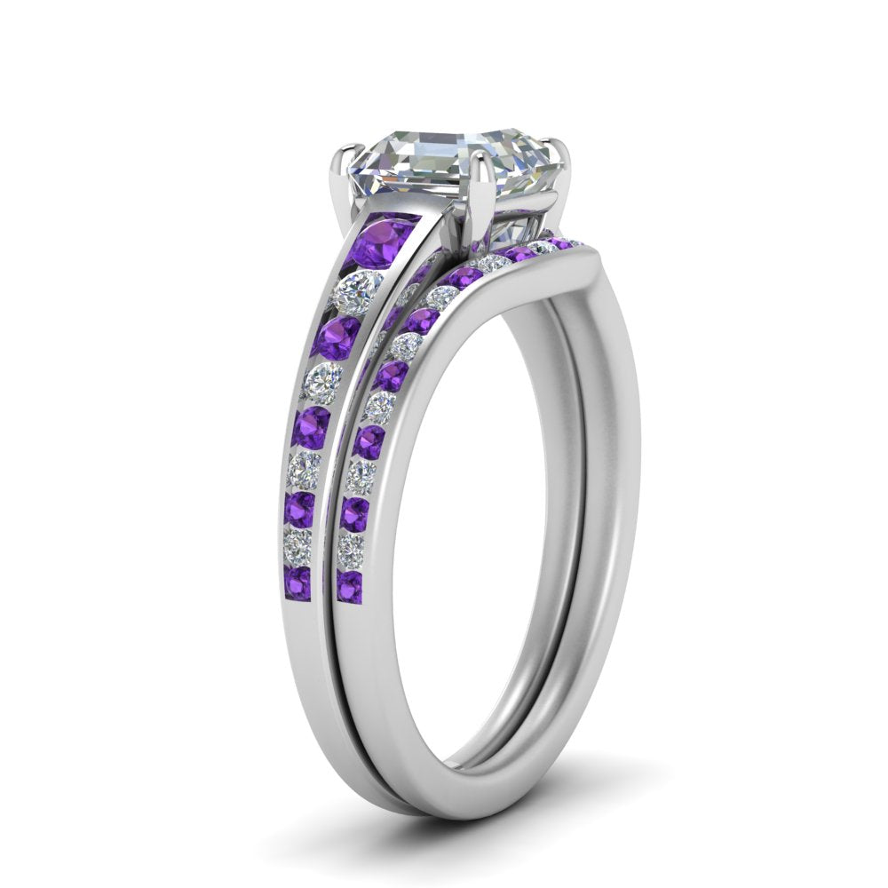 asscher-cut-graduated-channel-diamond-wedding-set-with-purple-topaz-in-FD122866ASGVITO-NL-WG