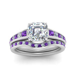 Load image into Gallery viewer, asscher-cut-graduated-channel-diamond-wedding-set-with-purple-topaz-in-FD122866ASGVITO-NL-WG

