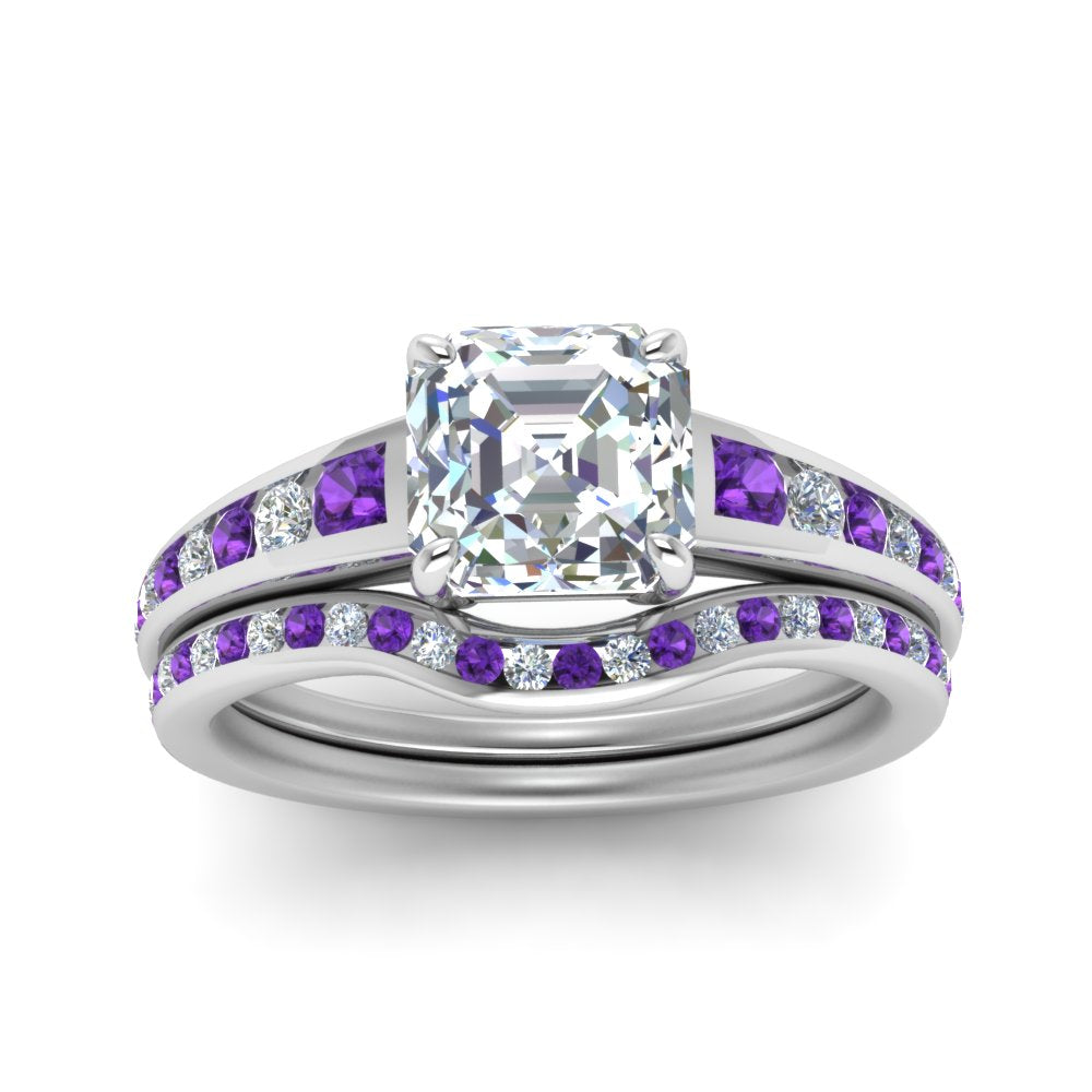 asscher-cut-graduated-channel-diamond-wedding-set-with-purple-topaz-in-FD122866ASGVITO-NL-WG