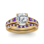 Load image into Gallery viewer, asscher-cut-graduated-channel-diamond-wedding-set-with-purple-topaz-in-FD122866ASGVITO-NL-YG
