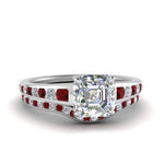 Load image into Gallery viewer, asscher-cut-graduated-channel-diamond-wedding-set-with-ruby-in-FD122866ASGRUDR-NL-WG
