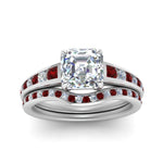 Load image into Gallery viewer, asscher-cut-graduated-channel-diamond-wedding-set-with-ruby-in-FD122866ASGRUDR-NL-WG
