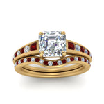 Load image into Gallery viewer, asscher-cut-graduated-channel-diamond-wedding-set-with-ruby-in-FD122866ASGRUDR-NL-YG
