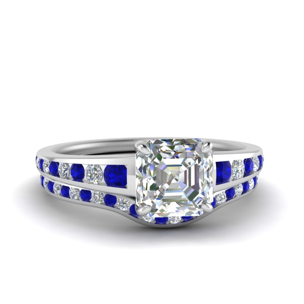 asscher-cut-graduated-channel-diamond-wedding-set-with-sapphire-in-FD122866ASGSABL-NL-WG