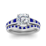 Load image into Gallery viewer, asscher-cut-graduated-channel-diamond-wedding-set-with-sapphire-in-FD122866ASGSABL-NL-WG
