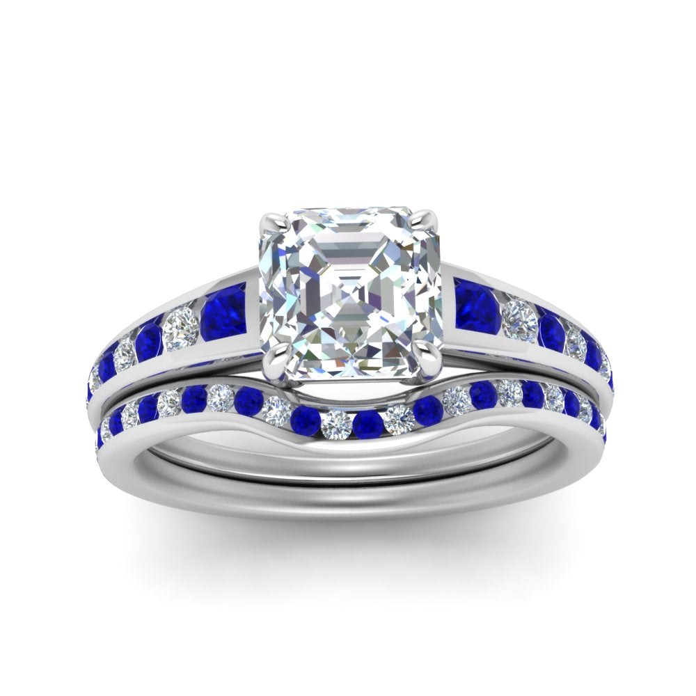 asscher-cut-graduated-channel-diamond-wedding-set-with-sapphire-in-FD122866ASGSABL-NL-WG