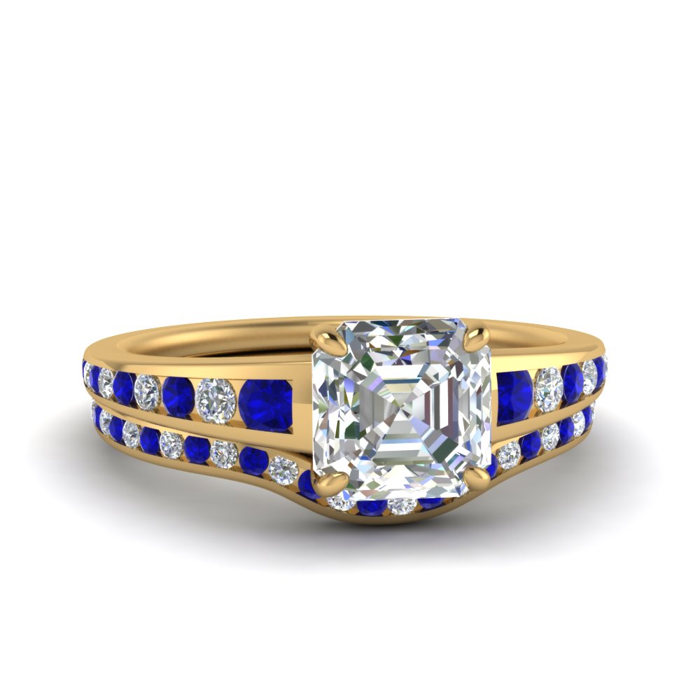 asscher-cut-graduated-channel-diamond-wedding-set-with-sapphire-in-FD122866ASGSABL-NL-YG