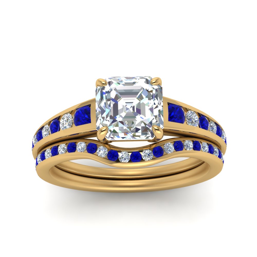 asscher-cut-graduated-channel-diamond-wedding-set-with-sapphire-in-FD122866ASGSABL-NL-YG