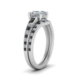 Load image into Gallery viewer, asscher-cut-graduated-channel-wedding-set-with-black-diamond-in-FD122866ASGBLACK-NL-WG
