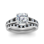 Load image into Gallery viewer, asscher-cut-graduated-channel-wedding-set-with-black-diamond-in-FD122866ASGBLACK-NL-WG
